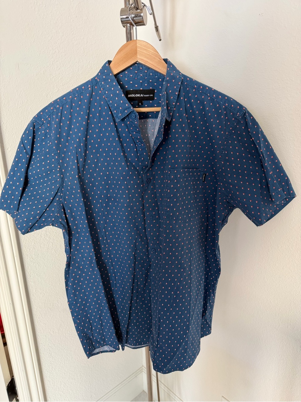 Molokai Navy Short-Sleeve Button-Down with Mini Dot Print